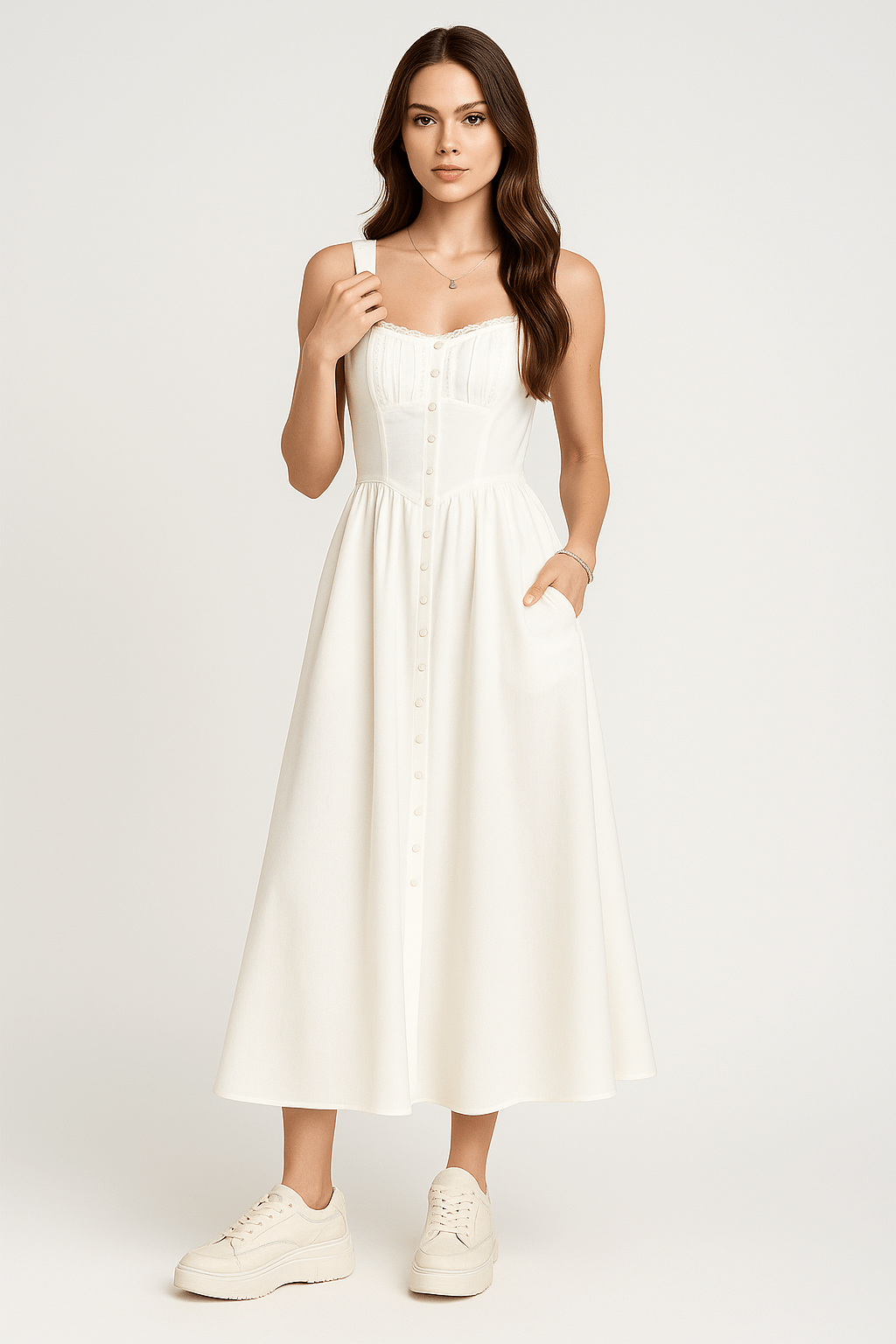 Primadon Damenkleider WEISS / L Maelle elegantes Maxikleid für Damen Sommer