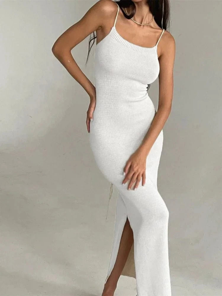 Primadon Damenkleider Weiß / M Vivienne elegantes Maxikleid für Damen gestrickt