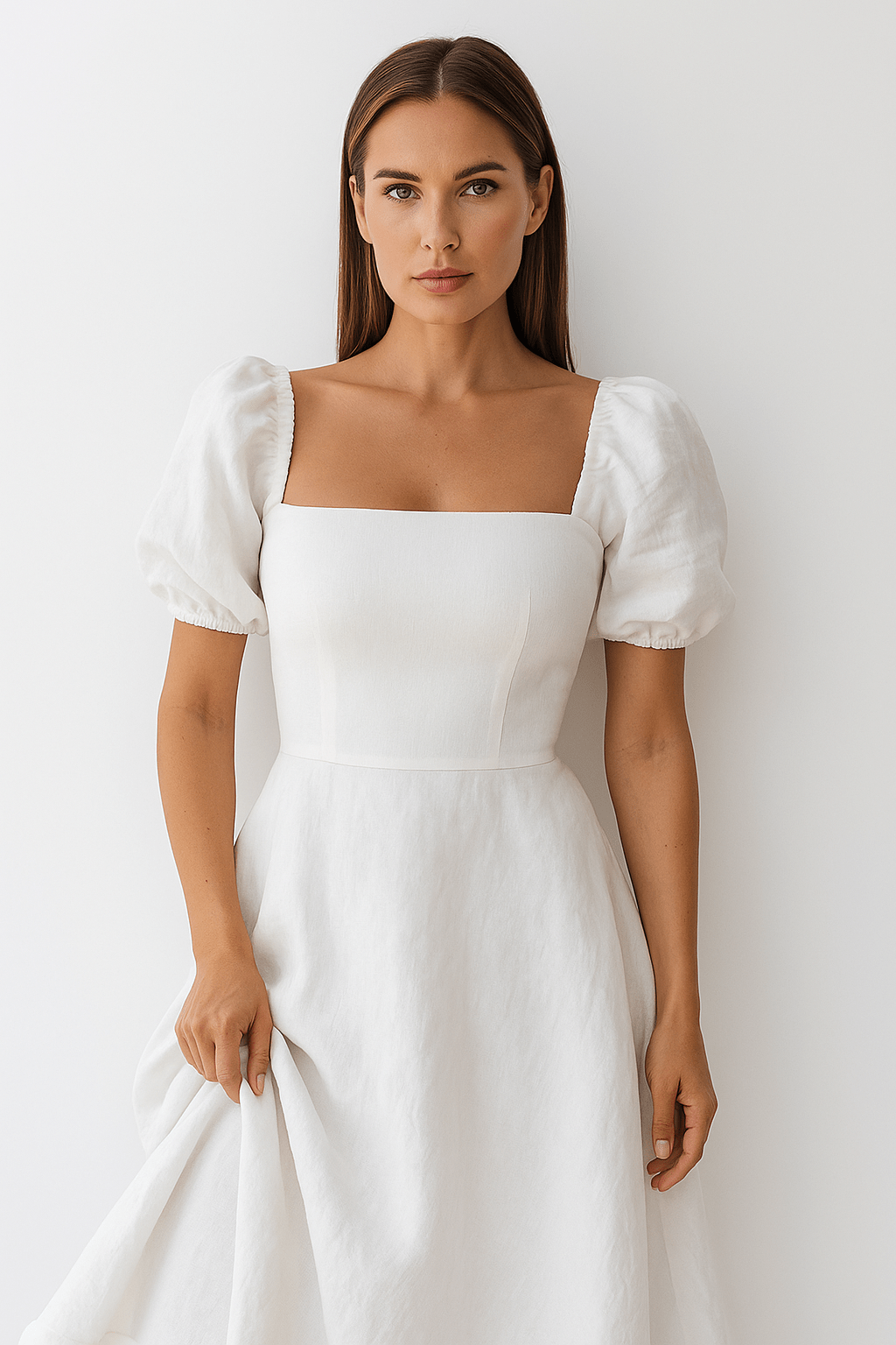Primadon Damenkleider Weiß / S Céline luftiges Midi-Kleid für Damen Baumwolle