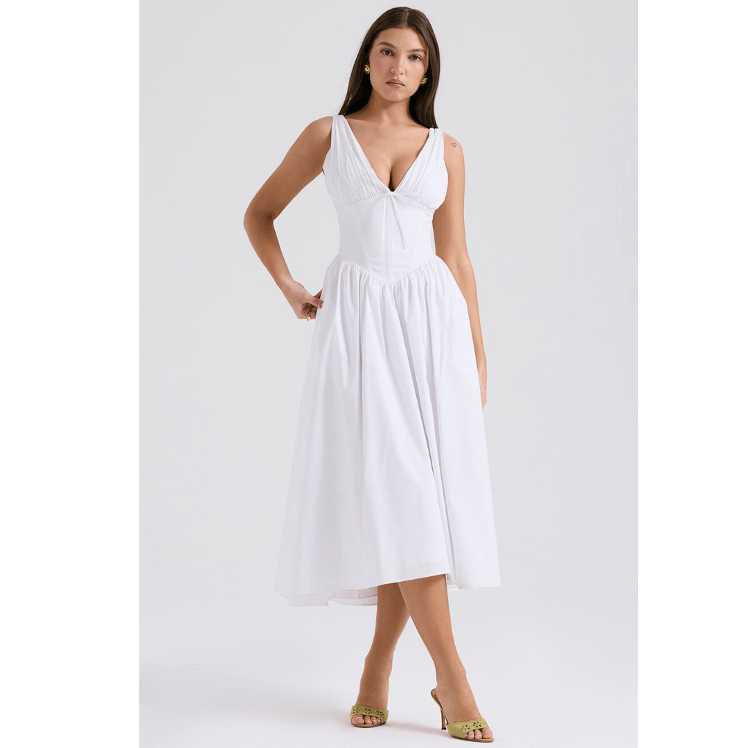 Primadon Damenkleider Weiß / S Elena | leichtes Blumenkleid für Damen midi