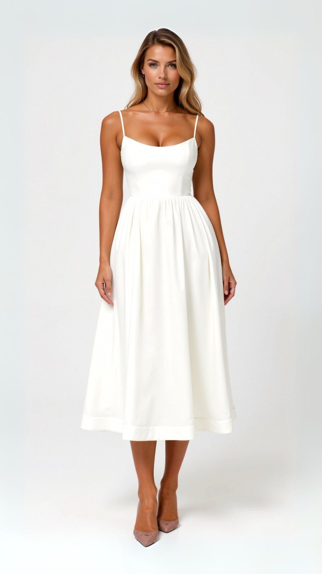 Primadon Damenkleider Weiß / S Tamara | Elegantes Midikleid für Damen leicht atmungsaktiv