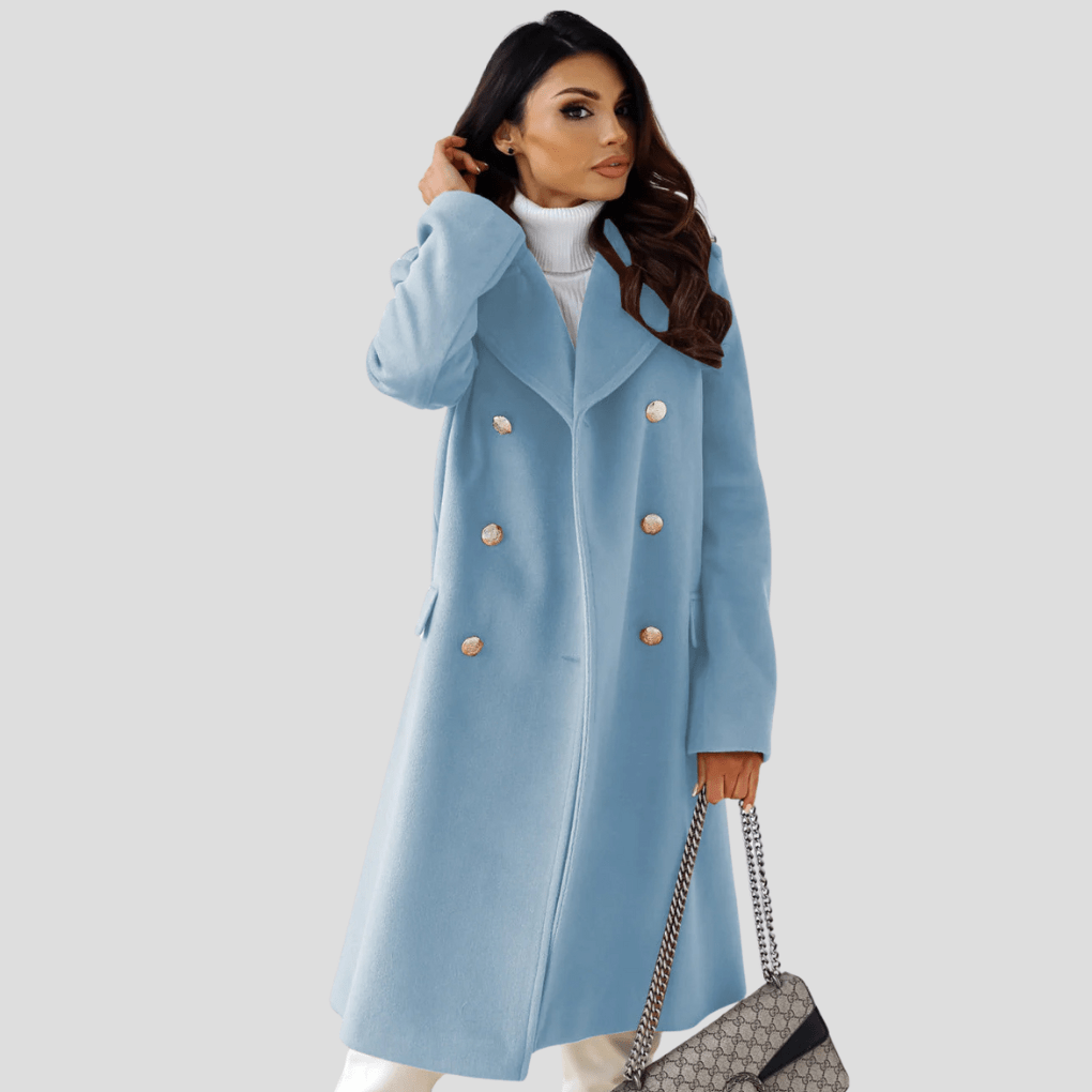 Primadon Damenmäntel Blau / S Eleganter Damenmantel langer Wollmix für Damen zweireihig Winter