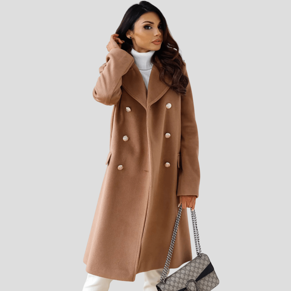 Primadon Damenmäntel Braun / S Eleganter Damenmantel langer Wollmix für Damen zweireihig Winter