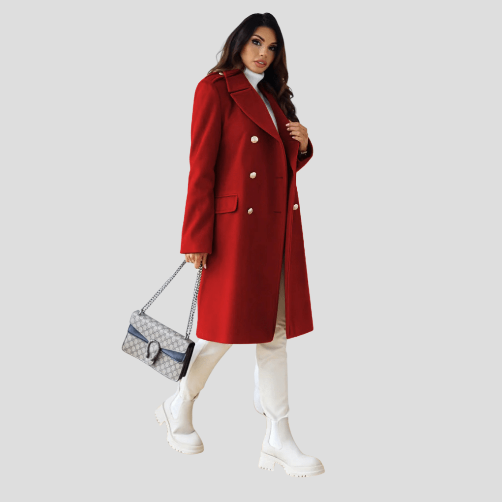 Primadon Damenmäntel Eleganter Damenmantel langer Wollmix für Damen zweireihig Winter