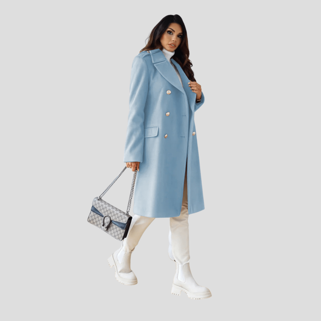 Primadon Damenmäntel Eleganter Damenmantel langer Wollmix für Damen zweireihig Winter