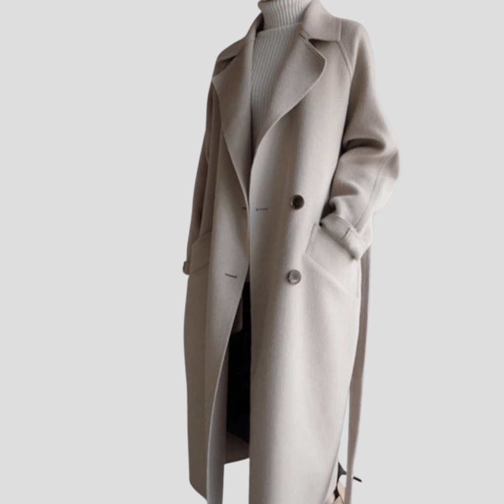 Primadon Damenmäntel & -jacken Beige / S Eleganter Wollmantel für Damen knielang warm mit Taschen Winter