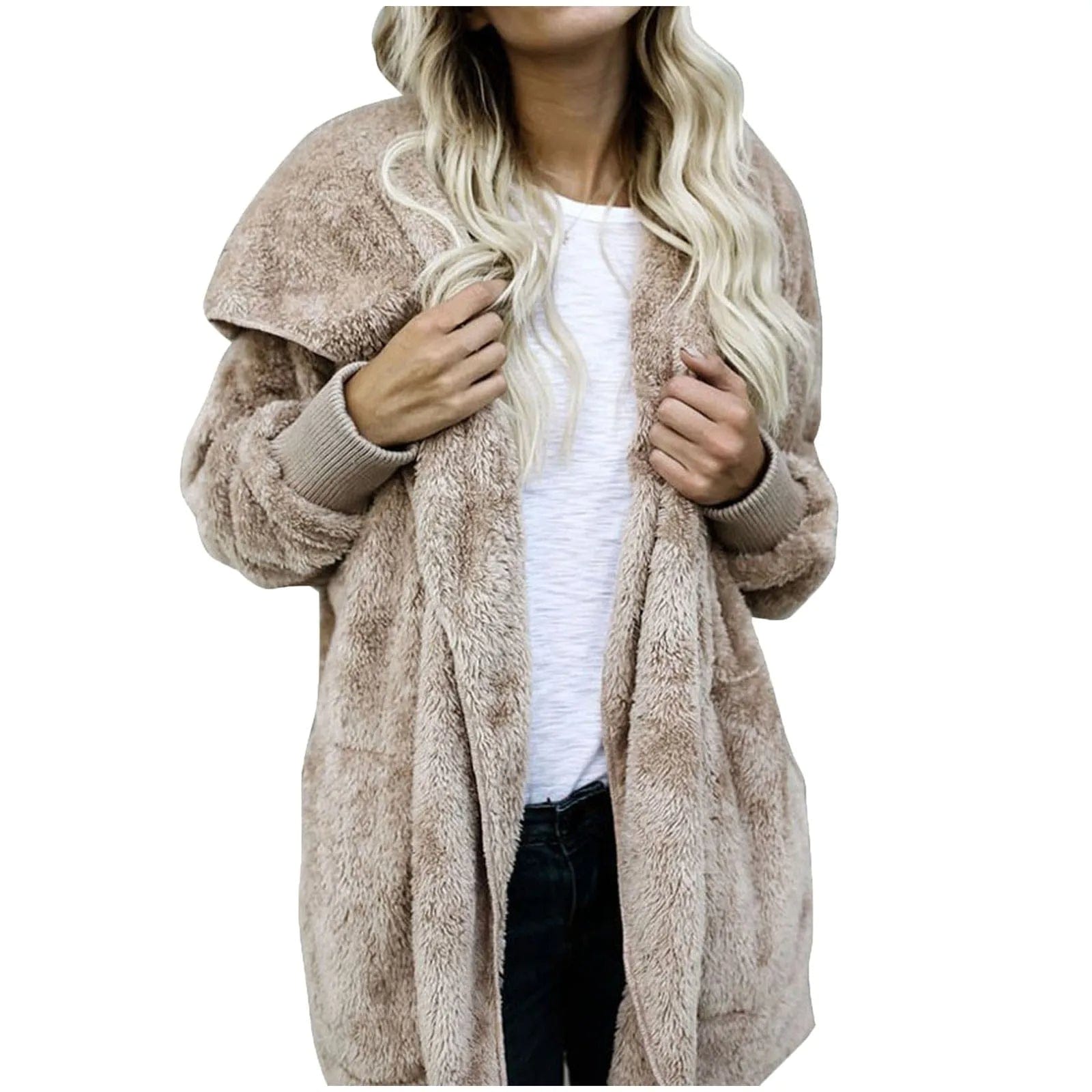 Primadon Damenmäntel & -jacken Beige / XL Sam Plüsch Samt Damen Mantel | Luxuriös, Warm, Übergröße Winter Mantel