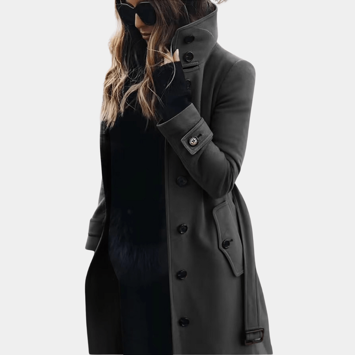 Primadon Damenmäntel & -jacken Dunkelgrau / S Eleganter Trenchcoat Damen langarm warm gefüttert Herbst stilvoll beige