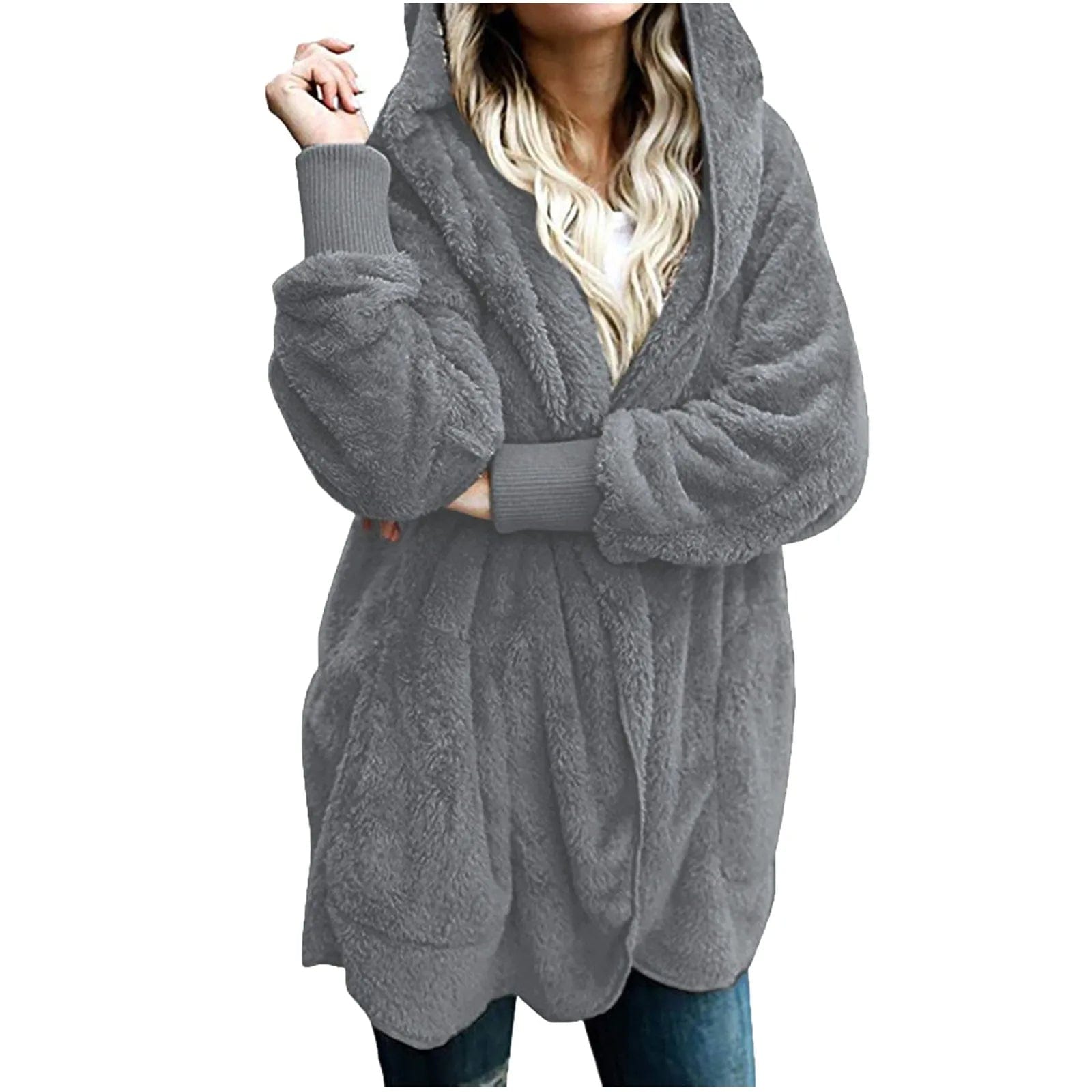 Primadon Damenmäntel & -jacken Dunkelgrau / XL Sam Plüsch Samt Damen Mantel | Luxuriös, Warm, Übergröße Winter Mantel