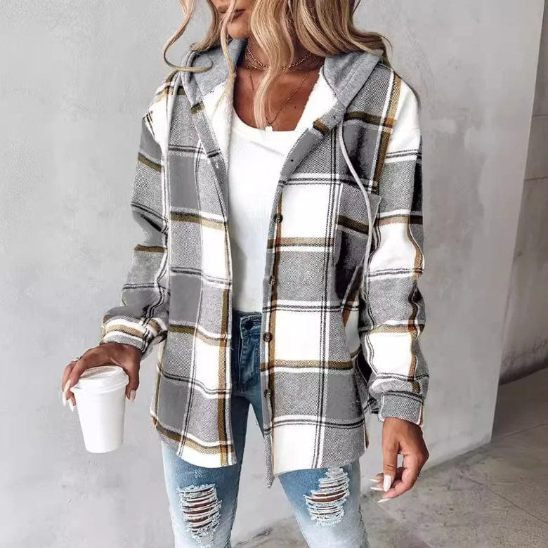 Primadon Damenmäntel & -jacken Grau / XS Lässiger Kapuzenmantel für Damen kariert bequem aus Polyester Winter