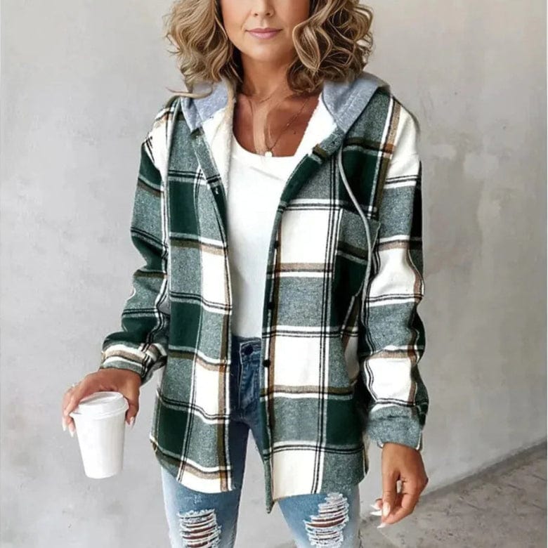Primadon Damenmäntel & -jacken Grün / XS Lässiger Kapuzenmantel für Damen kariert bequem aus Polyester Winter
