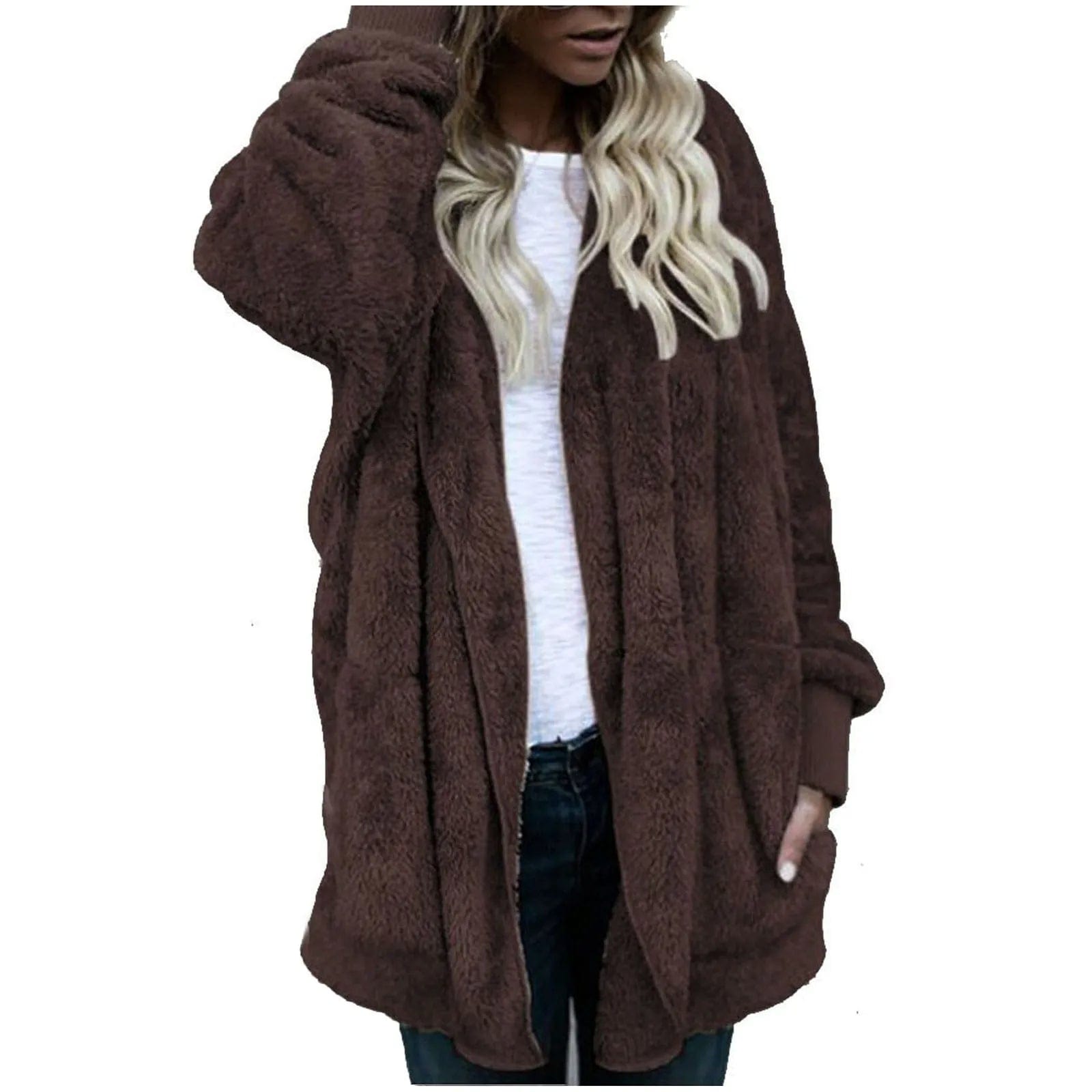 Primadon Damenmäntel & -jacken Kaffee / XL Sam Plüsch Samt Damen Mantel | Luxuriös, Warm, Übergröße Winter Mantel