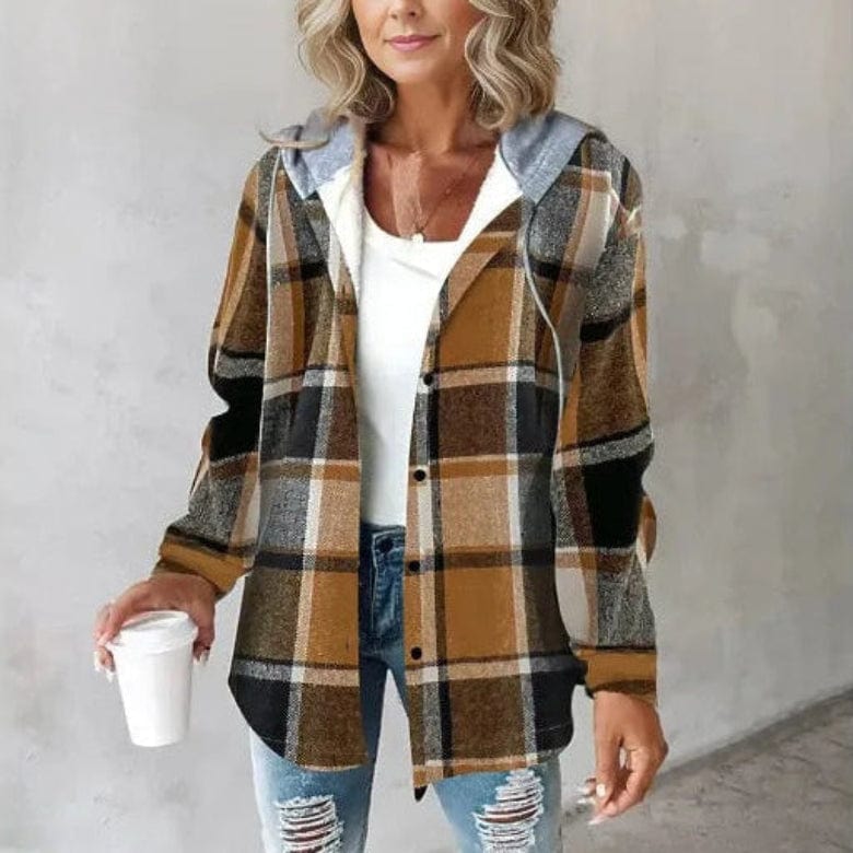 Primadon Damenmäntel & -jacken Kaffee / XS Lässiger Kapuzenmantel für Damen kariert bequem aus Polyester Winter
