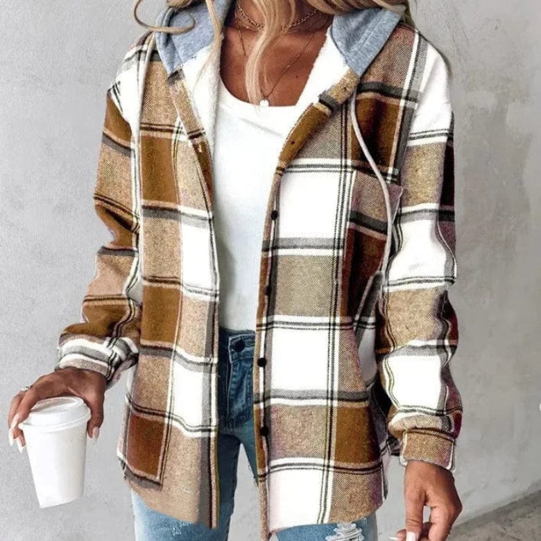 Primadon Damenmäntel & -jacken Karamell / XS Lässiger Kapuzenmantel für Damen kariert bequem aus Polyester Winter
