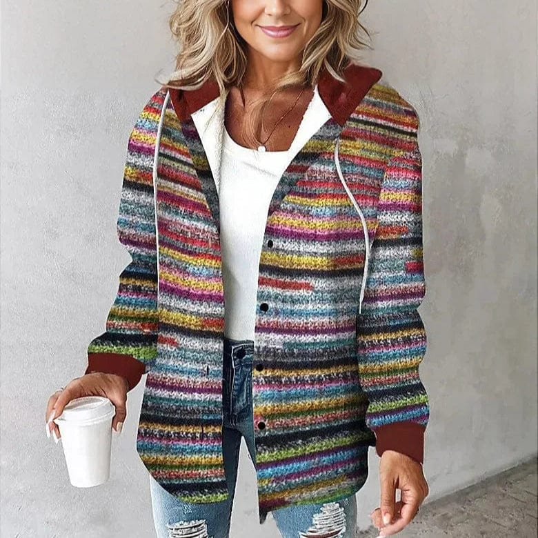 Primadon Damenmäntel & -jacken Regenbogen / XS Lässiger Kapuzenmantel für Damen kariert bequem aus Polyester Winter