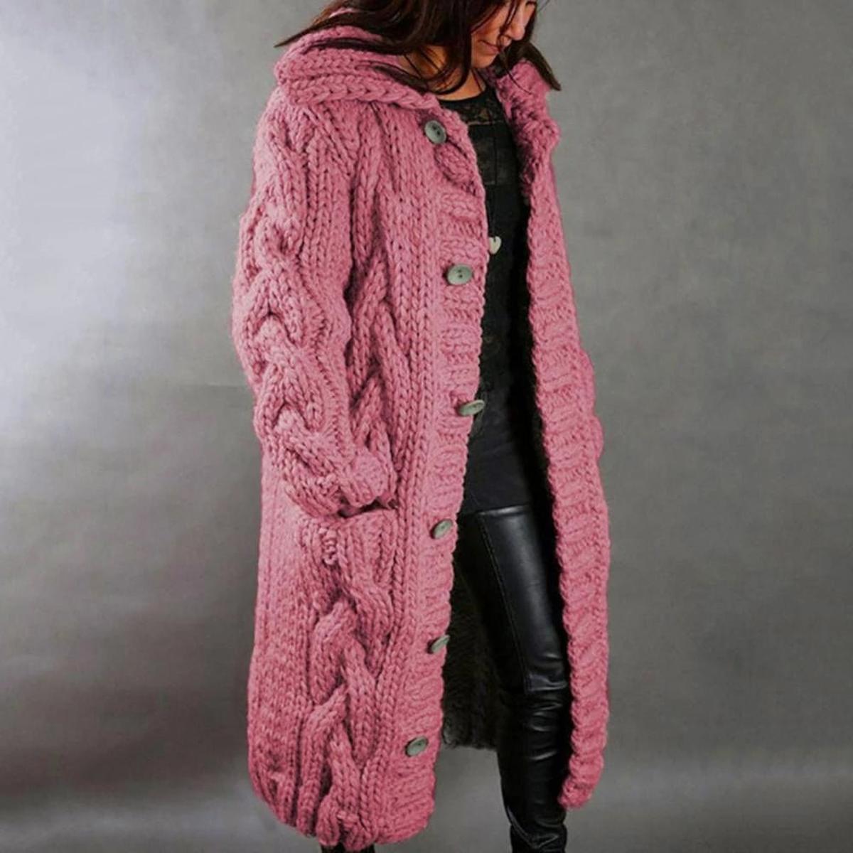 Primadon Damenmäntel & -jacken Rosa / S Lässiger Strickmantel für Damen langarm mit Taschen weich atmungsaktiv Übergangswetter