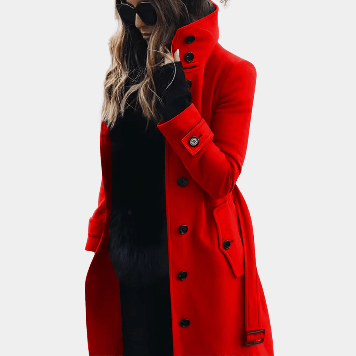 Primadon Damenmäntel & -jacken Rot / S Eleganter Trenchcoat Damen langarm warm gefüttert Herbst stilvoll beige
