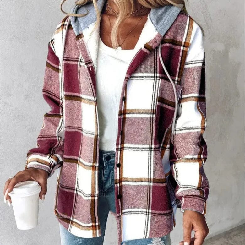 Primadon Damenmäntel & -jacken Rot / XS Lässiger Kapuzenmantel für Damen kariert bequem aus Polyester Winter