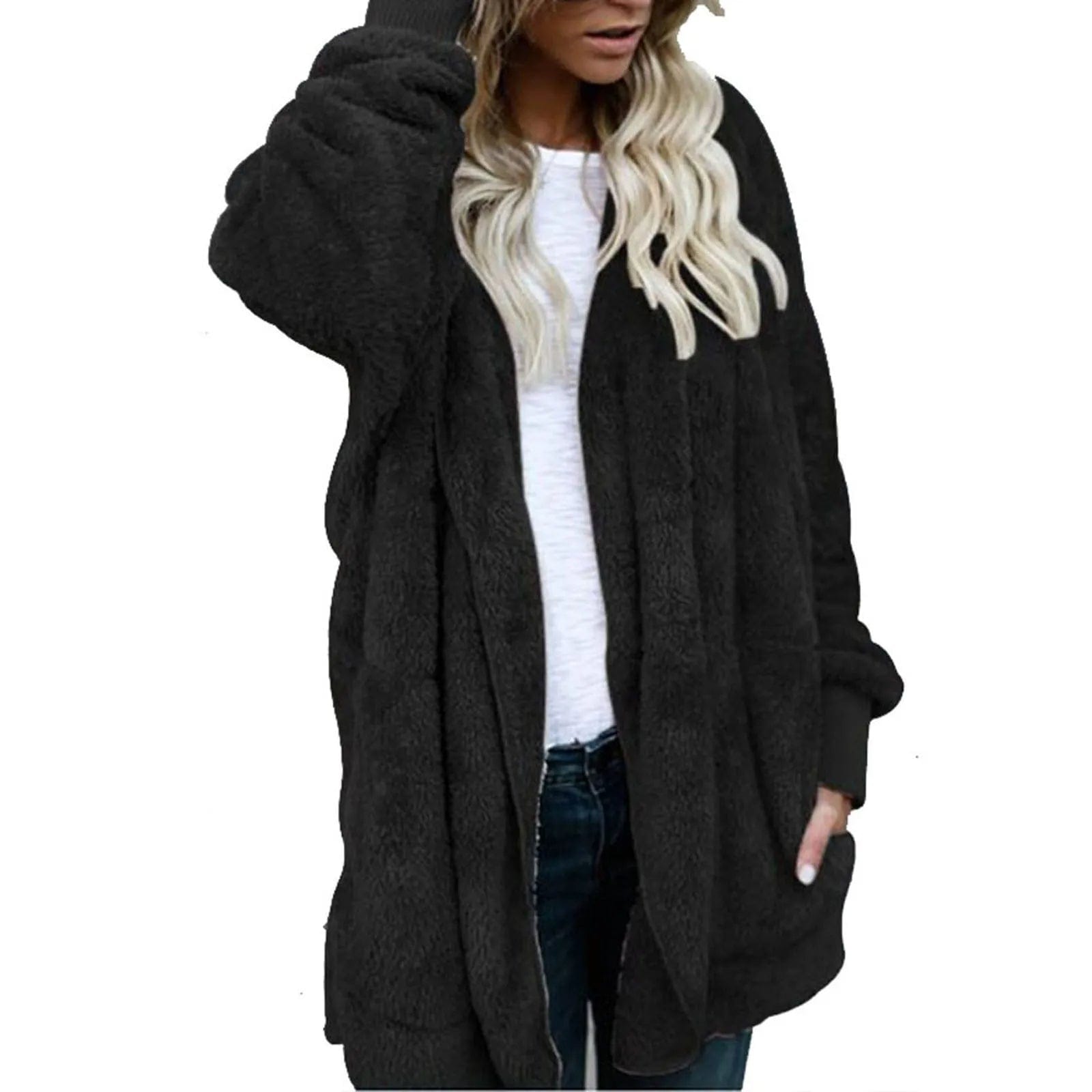 Primadon Damenmäntel & -jacken Schwarz / XL Sam Plüsch Samt Damen Mantel | Luxuriös, Warm, Übergröße Winter Mantel