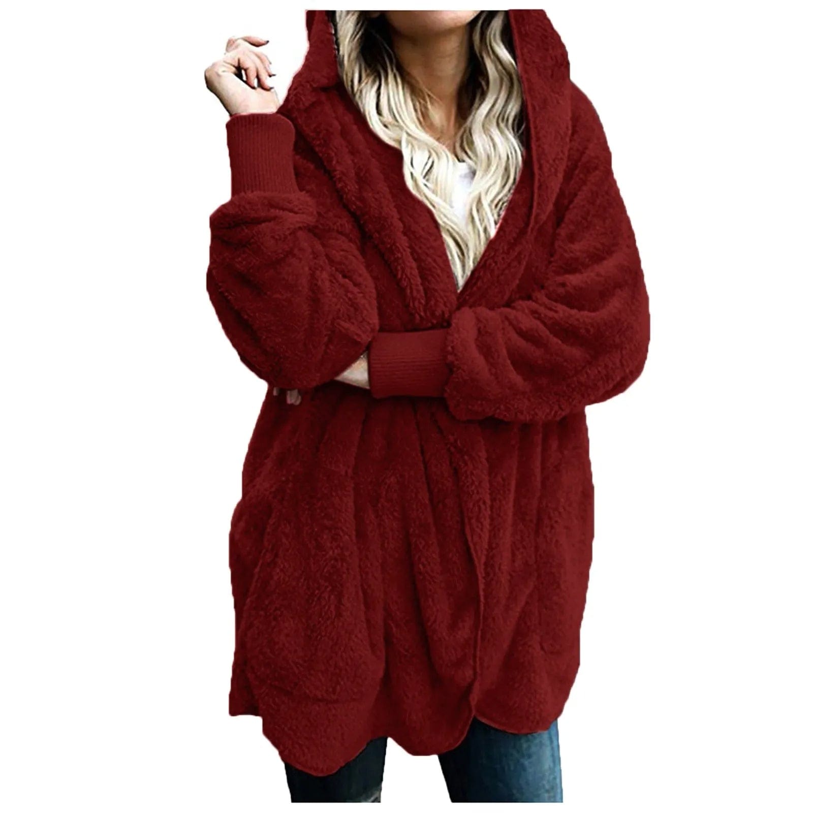 Primadon Damenmäntel & -jacken Weinrot / XL Sam Plüsch Samt Damen Mantel | Luxuriös, Warm, Übergröße Winter Mantel