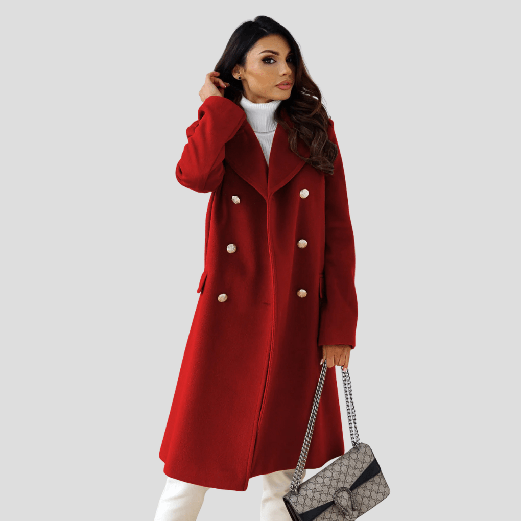 Primadon Damenmäntel Rot / S Eleganter Damenmantel langer Wollmix für Damen zweireihig Winter