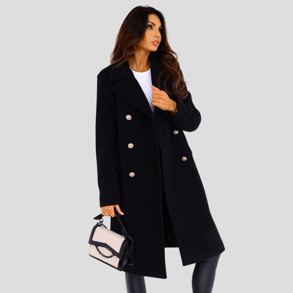 Primadon Damenmäntel Schwarz / S Eleganter Damenmantel langer Wollmix für Damen zweireihig Winter