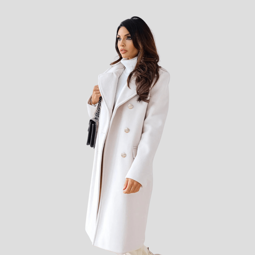 Primadon Damenmäntel Weiß / S Eleganter Damenmantel langer Wollmix für Damen zweireihig Winter