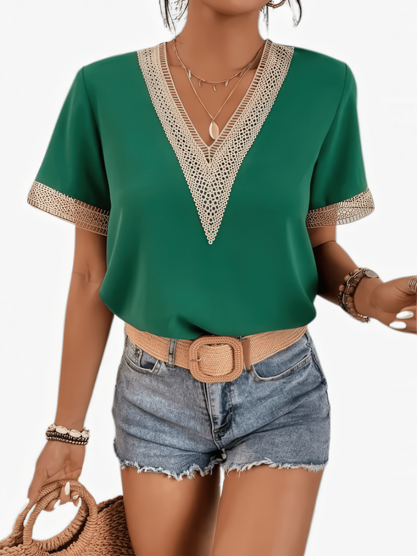 Primadon Damenoberteile Grün / S Elena elegantes Spitzentop für Damen leicht