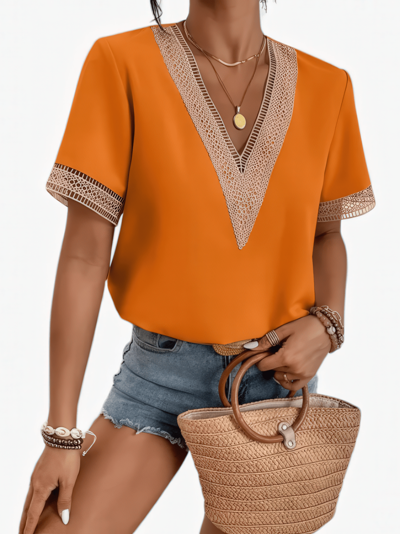 Primadon Damenoberteile Orange / S Elena elegantes Spitzentop für Damen leicht