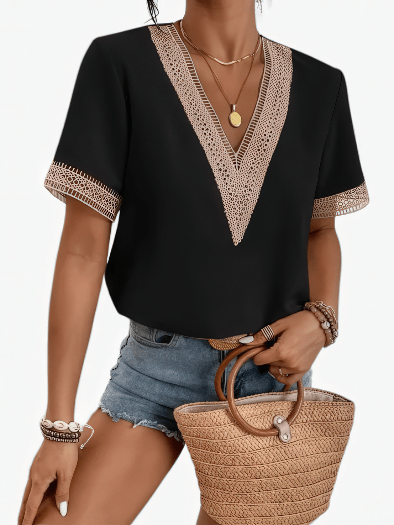 Primadon Damenoberteile Schwarz / S Elena elegantes Spitzentop für Damen leicht