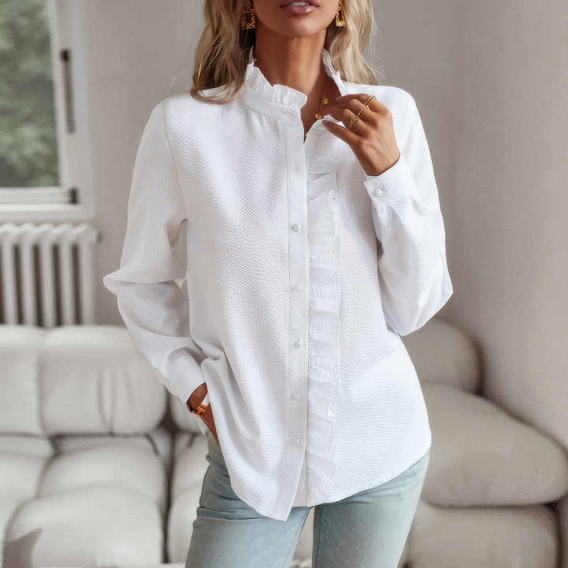 Primadon Damenoberteile Weiß / S Aurelie romantische Rüschenbluse für Damen langarm