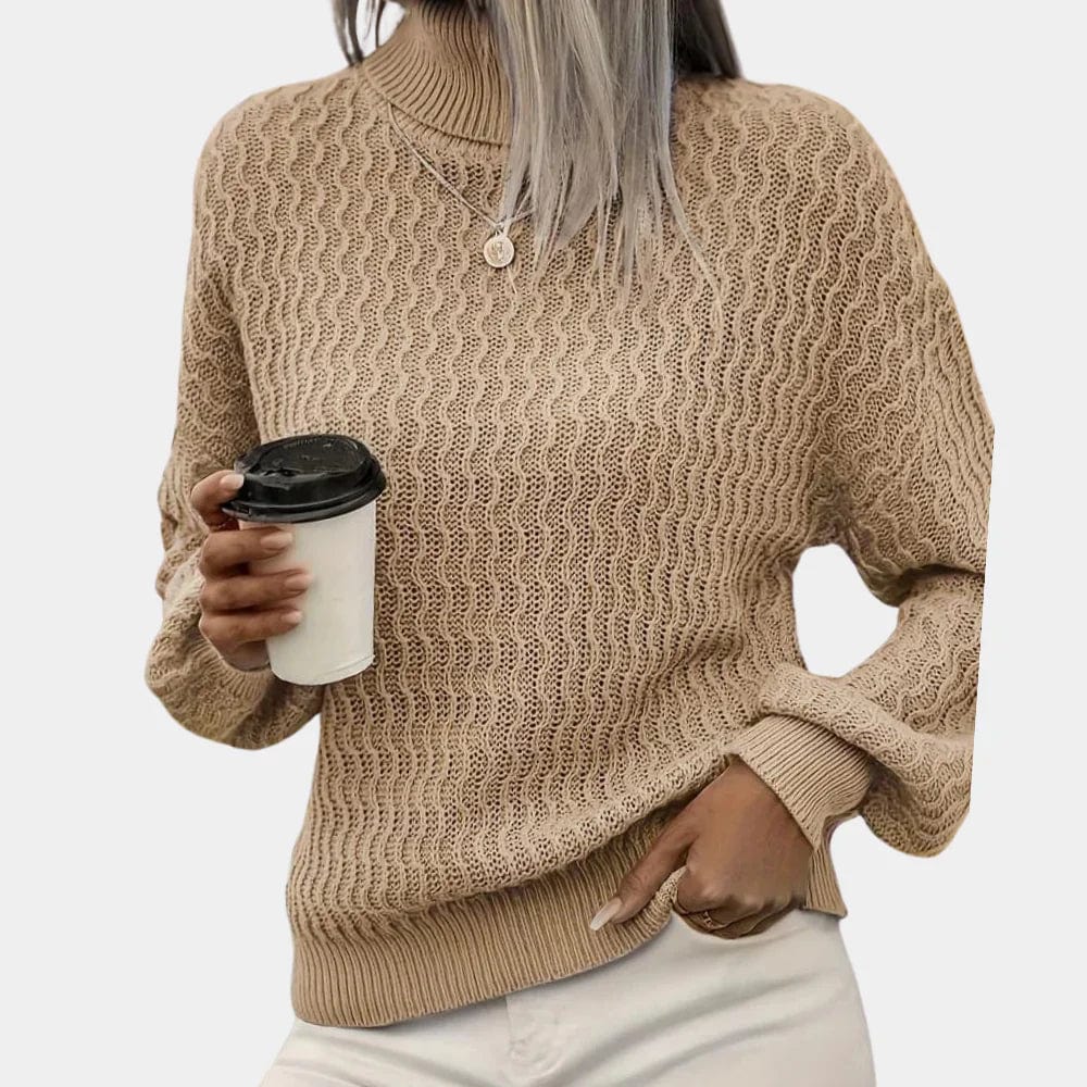 Primadon Damenpullover Beige / XS Eleganter Rollkragenpullover für Damen warm Argyle Herbst Winter Polyester