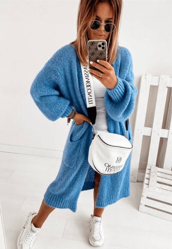 Primadon Damenpullover Blau / S Gesa Damen Strickjacke | Gemütlicher Lang Cardigan mit Praktischen Taschen