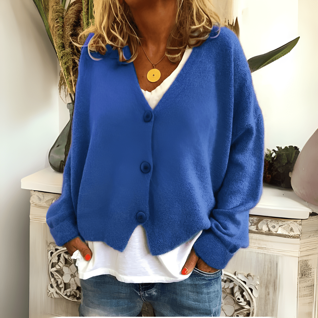Primadon Damenpullover Blau / S Weicher Cardigan für Damen entspannt V-Ausschnitt vielseitig Frühling Herbst