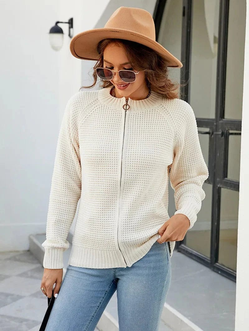 Primadon Damenpullover & -cardigans Elfenbein / S Lässige Strickjacke für Damen warm atmungsaktiv vielseitig Reißverschluss
