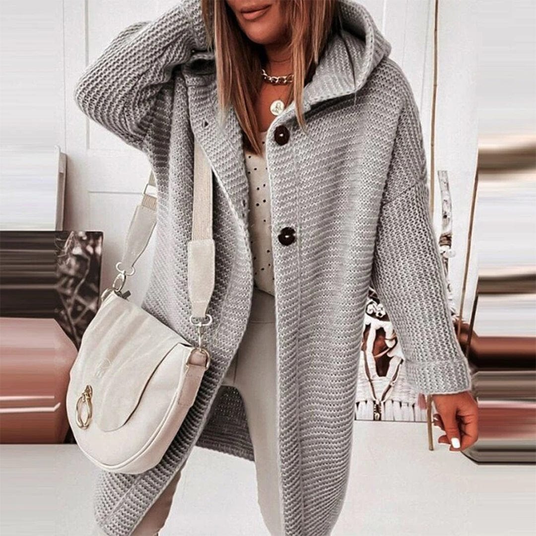 Primadon Damenpullover & -cardigans Grau / S Mela Damen Strickjacke | Mittellang, Bequem mit Kapuze