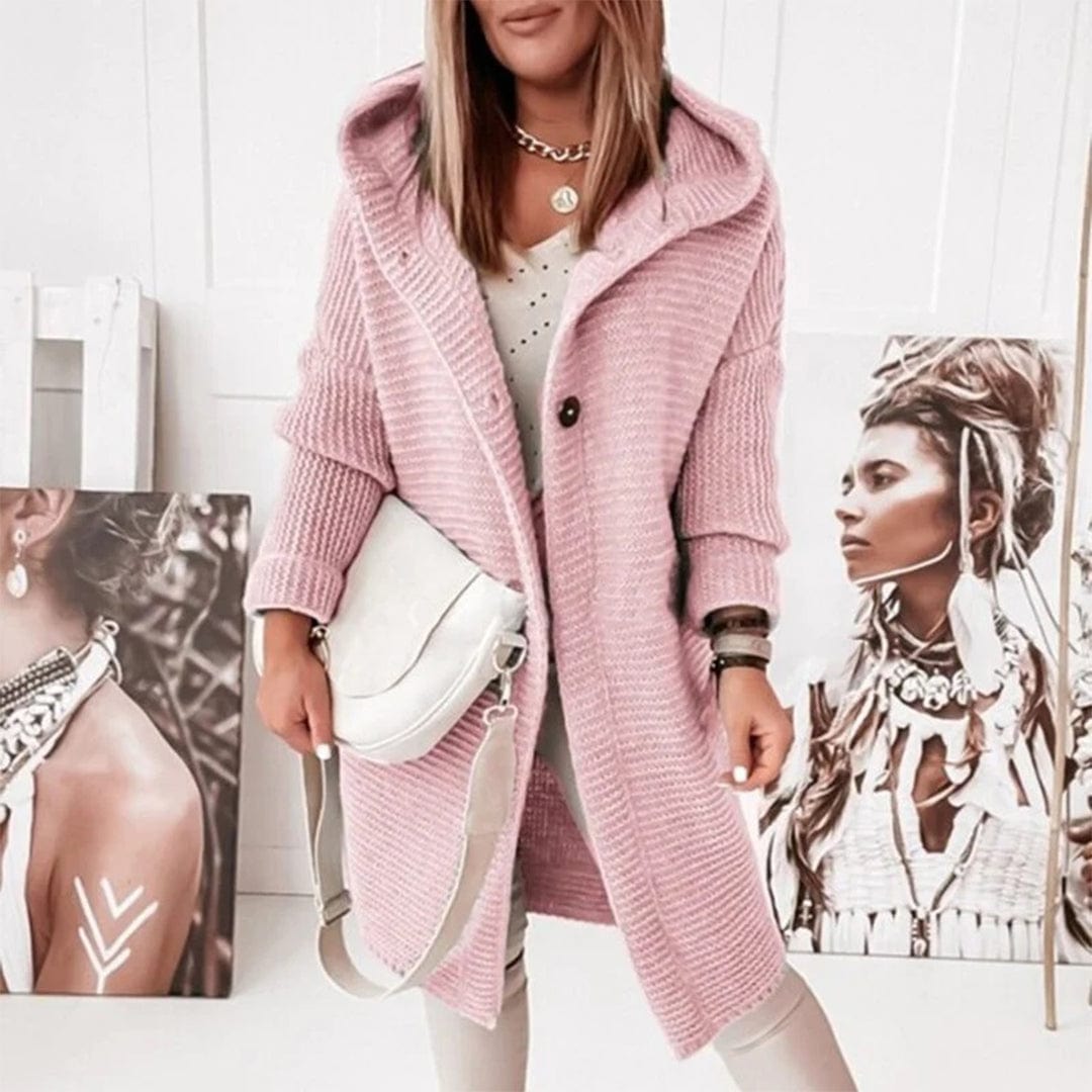 Primadon Damenpullover & -cardigans Hellrosa / S Mela Damen Strickjacke | Mittellang, Bequem mit Kapuze