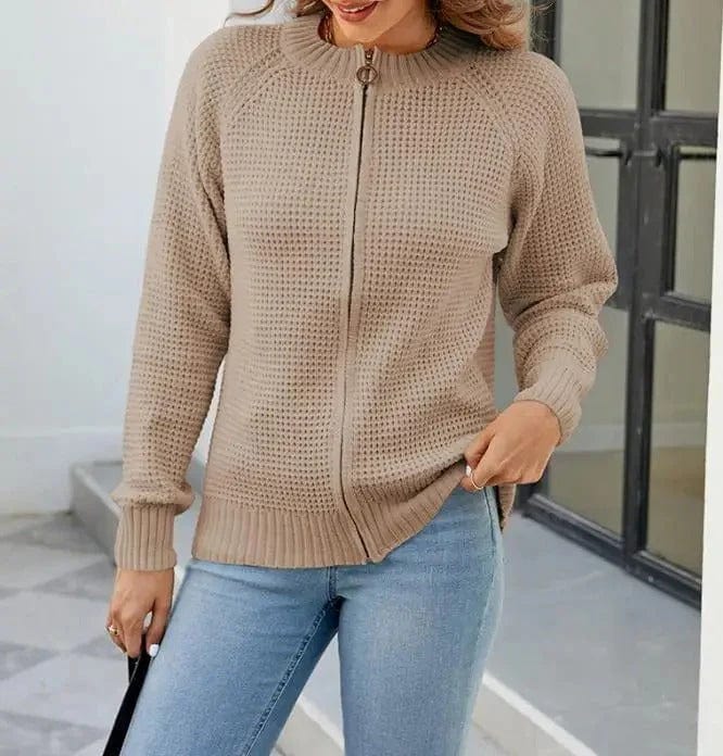 Primadon Damenpullover & -cardigans Khaki / S Lässige Strickjacke für Damen warm atmungsaktiv vielseitig Reißverschluss