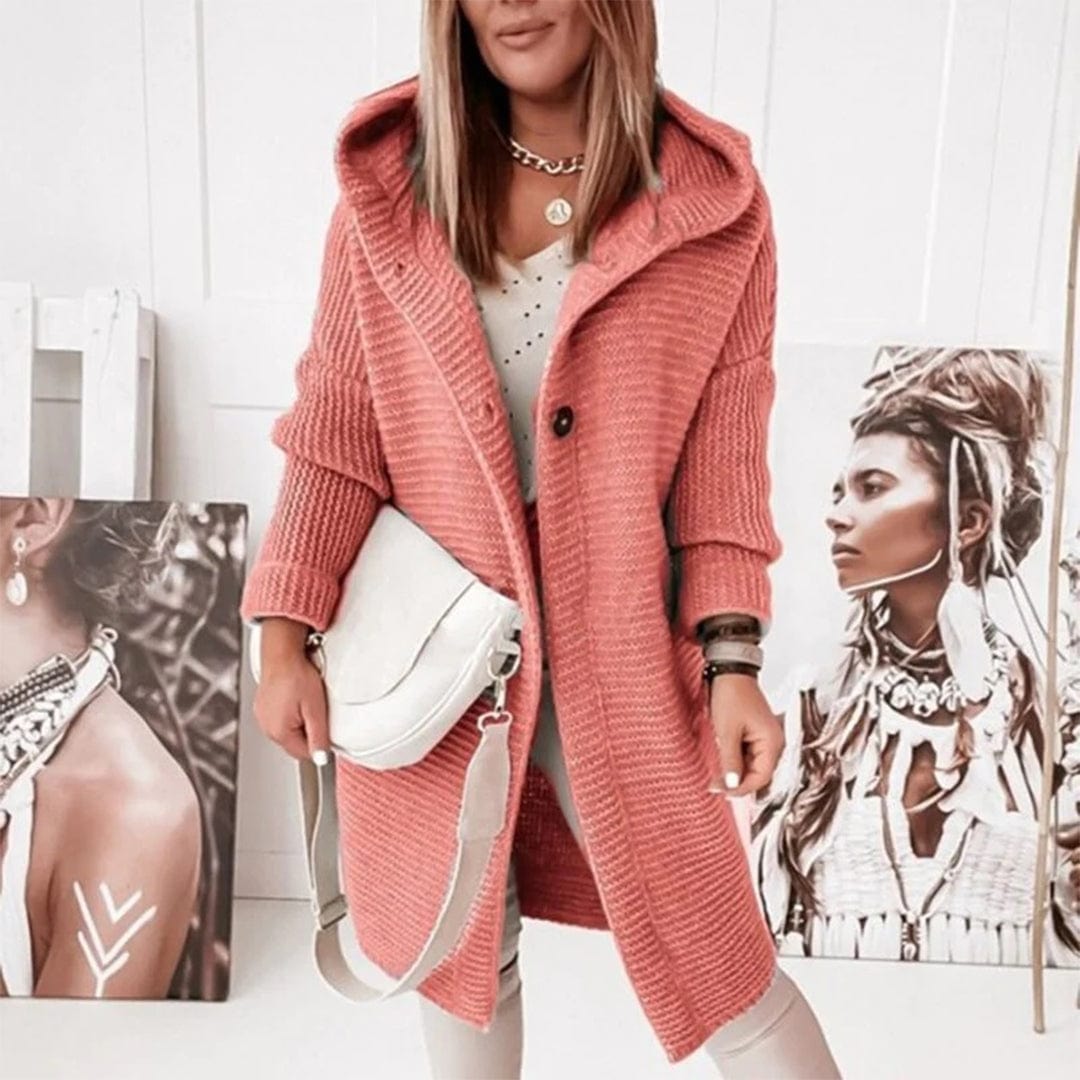 Primadon Damenpullover & -cardigans Rosa / S Mela Damen Strickjacke | Mittellang, Bequem mit Kapuze