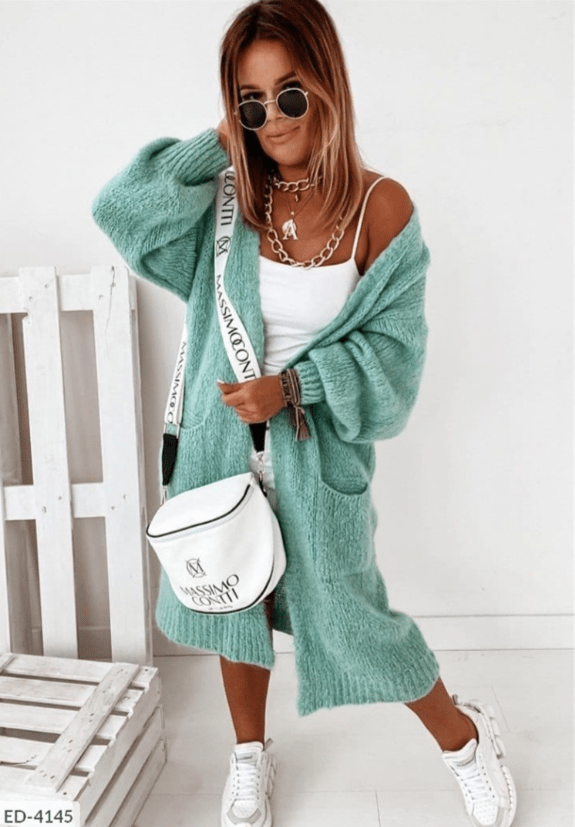 Primadon Damenpullover Grün / S Gesa Damen Strickjacke | Gemütlicher Lang Cardigan mit Praktischen Taschen