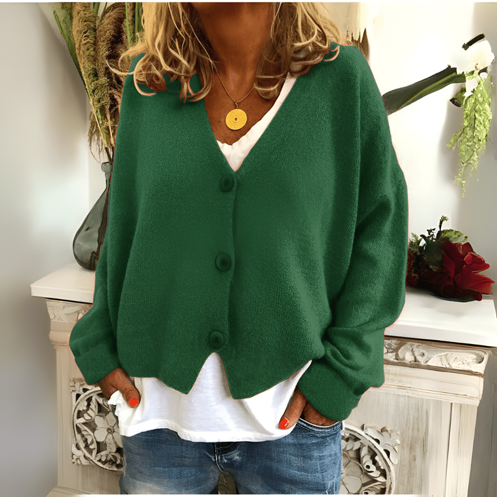 Primadon Damenpullover Grün / S Weicher Cardigan für Damen entspannt V-Ausschnitt vielseitig Frühling Herbst