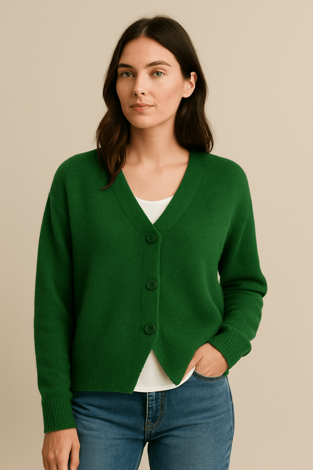 Primadon Damenpullover Grün / XS Clara | Elegante Strickjacke für Damen entspannt