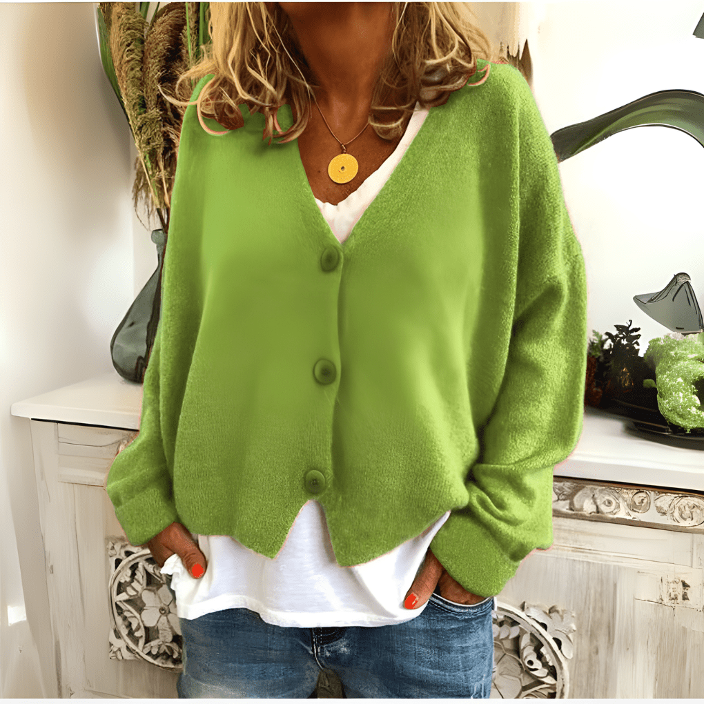 Primadon Damenpullover Hellgrün / S Weicher Cardigan für Damen entspannt V-Ausschnitt vielseitig Frühling Herbst