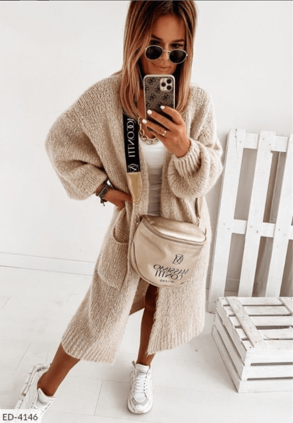 Primadon Damenpullover Khaki / S Gesa Damen Strickjacke | Gemütlicher Lang Cardigan mit Praktischen Taschen