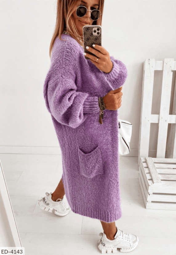 Primadon Damenpullover Lila / S Gesa Damen Strickjacke | Gemütlicher Lang Cardigan mit Praktischen Taschen