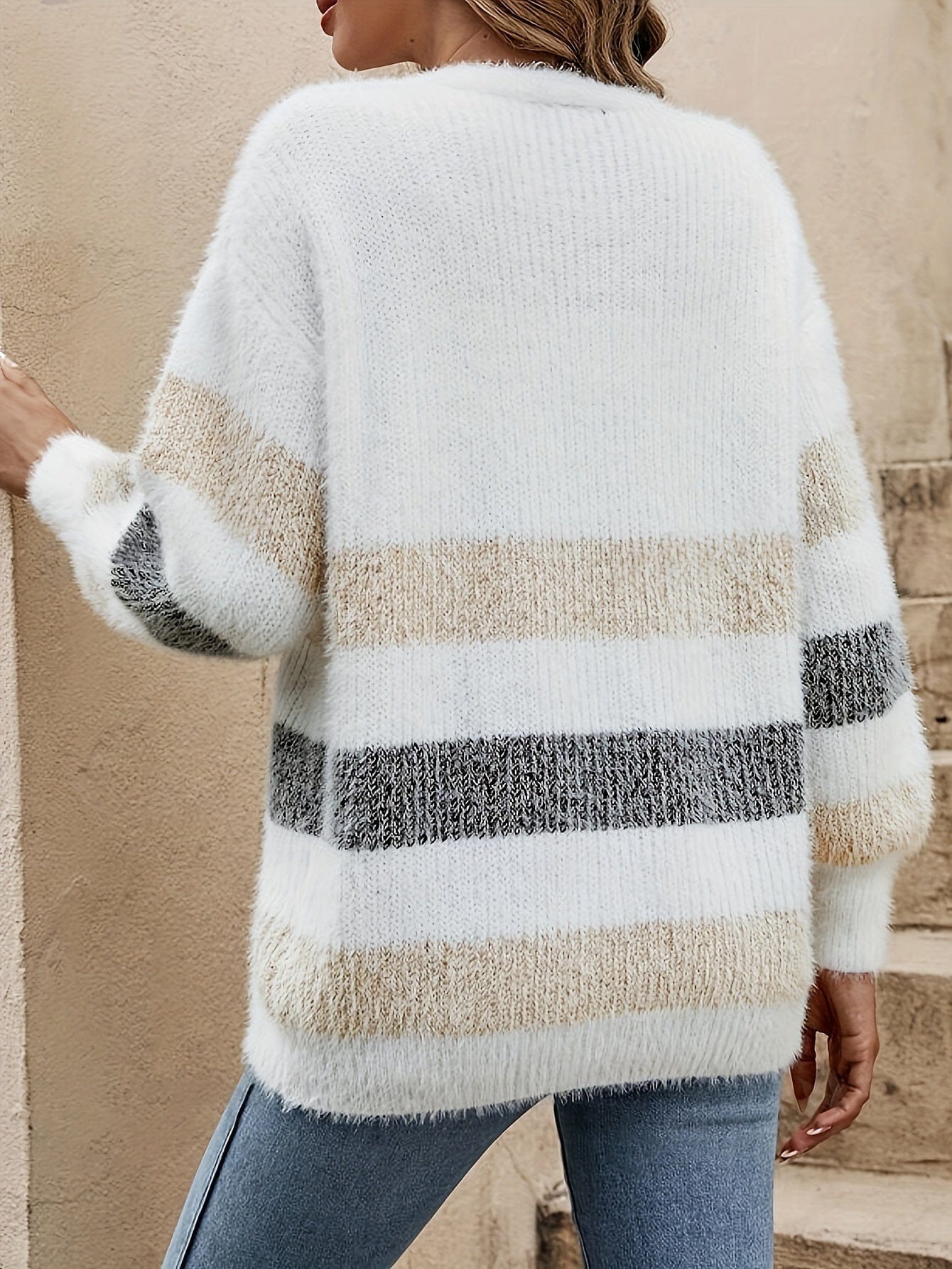 Primadon Damenpullover Luna Damen Strickjacke | Weicher V-Ausschnitt Cardigan, Gestreift