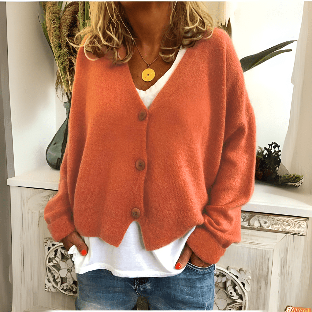 Primadon Damenpullover Orange / S Weicher Cardigan für Damen entspannt V-Ausschnitt vielseitig Frühling Herbst