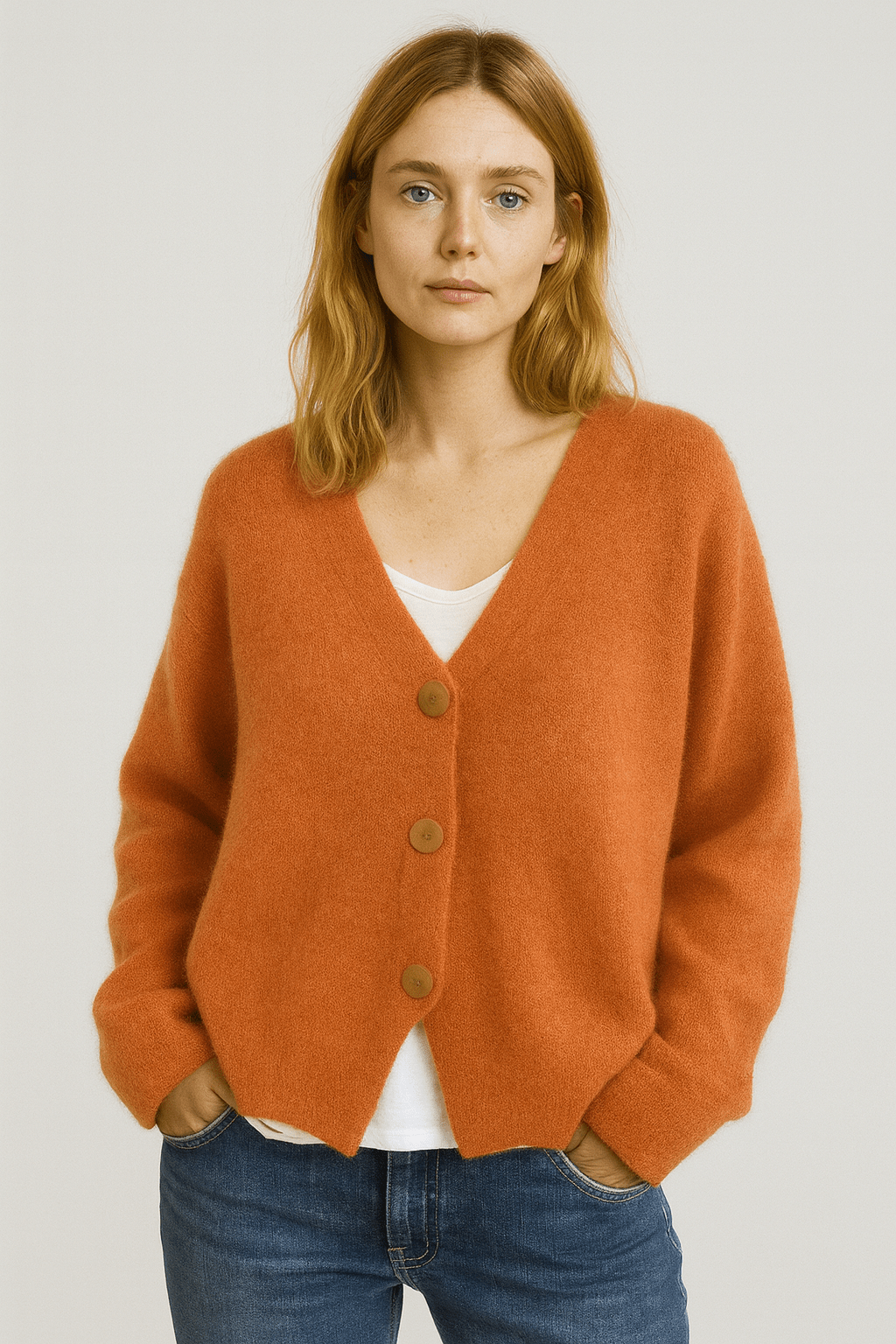 Primadon Damenpullover Orange / XS Clara | Elegante Strickjacke für Damen entspannt
