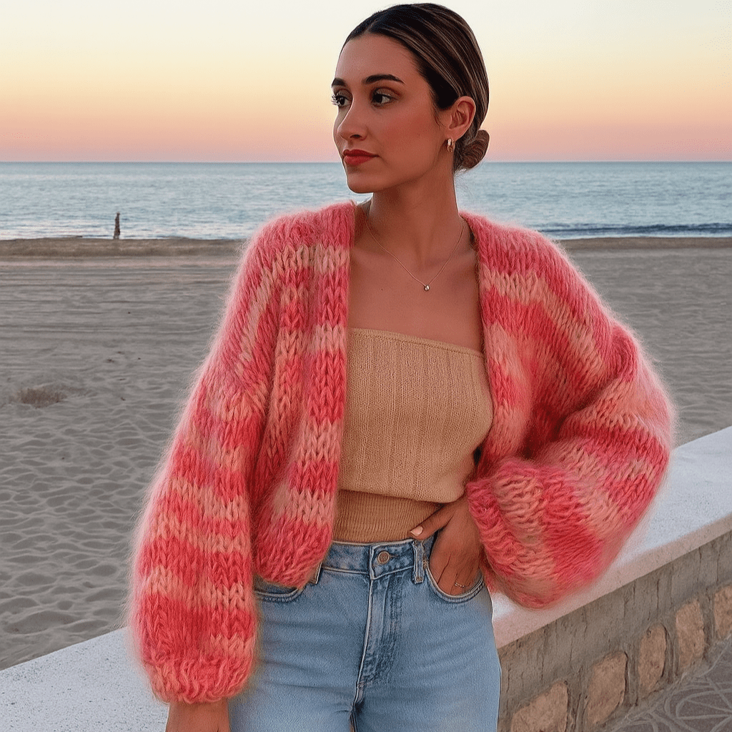 Primadon Damenpullover Rosa / S Lässiger Strickcardigan für Damen offen atmungsaktiv vielseitig Frühling Herbst
