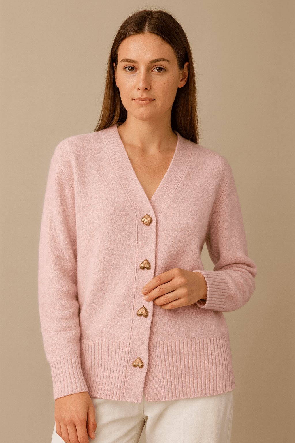Primadon Damenpullover Rosa / XS Clara | Elegante Strickjacke Damen mit Herzknöpfen